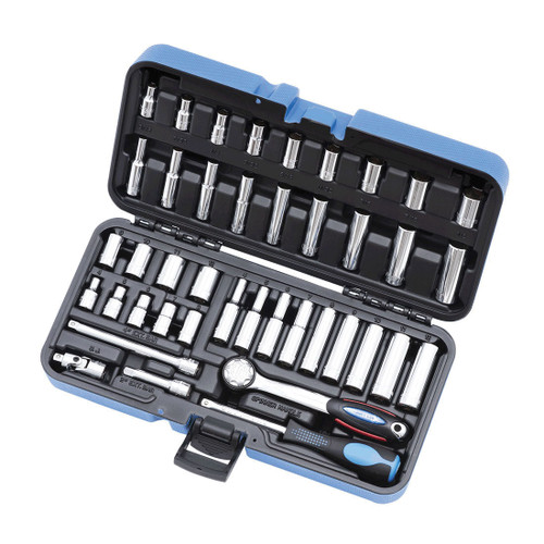 JET 600125 Socket Wrench Set, ANSI Specified, Canadian Government Specification CDA39-GP-12b, US Federal Specification GGG-W-641E, 6 Points, 1/4 in Drive, 42 Pieces, Blow Mold Case with Removable Lid Container