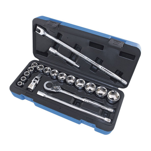 JET 600323 Socket Wrench Set, ANSI Specified, Canadian Government Specification CDA39-GP-12b, US Federal Specification GGG-W-641E, 6 Points, 1/2 in Drive, 20 Pieces, Blow Molded Case Container