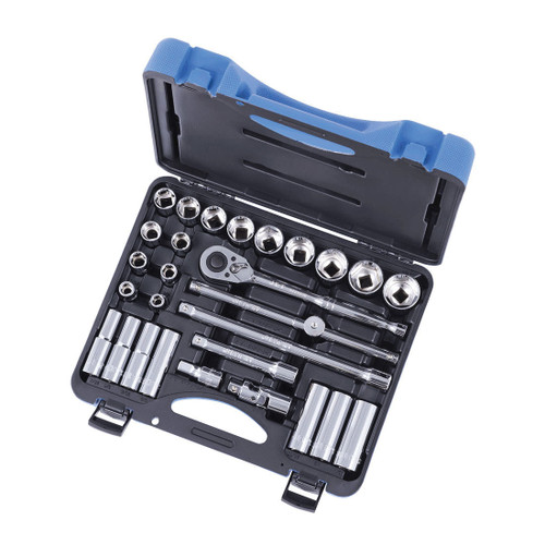 JET 600331 Socket Wrench Set, ANSI Specified, Canadian Government Specification CDA39-GP-12b, US Federal Specification GGG-W-641E, 6 Points, 1/2 in Drive, 29 Pieces, Blow Mold Case with Removable Lid Container