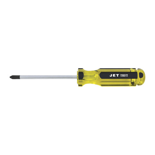 JET 720372 Screwdriver, #2 Phillips Point, Chrome Vanadium Steel Shank, 4 in OAL, Acetate Handle, Canadian Government Specification CDA39-GP-17C, US Federal Specification GGG-S-121E