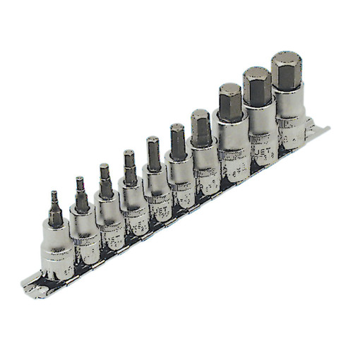 JET 601802 Hex Bit Socket Set, ANSI Specified, Canadian Government Specification CDA39-GP-12b, US Federal Specification GGG-W-641E, 3/8 in, 1/2 in Drive, 10 Pieces