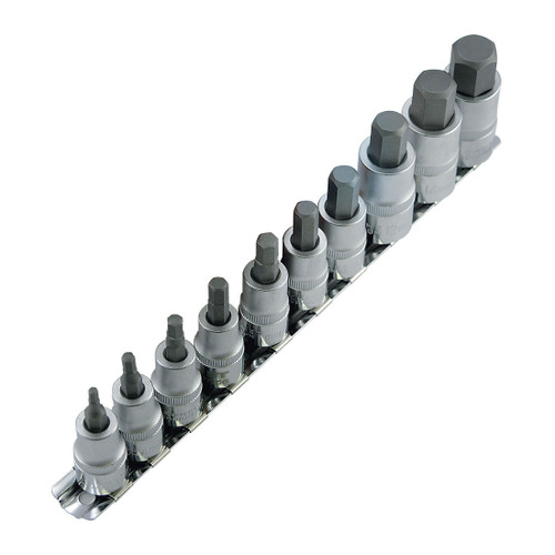 JET 601803 Hex Bit Socket Set, ANSI Specified, Canadian Government Specification CDA39-GP-12b, US Federal Specification GGG-W-641E, 3/8 in, 1/2 in Drive, 10 Pieces
