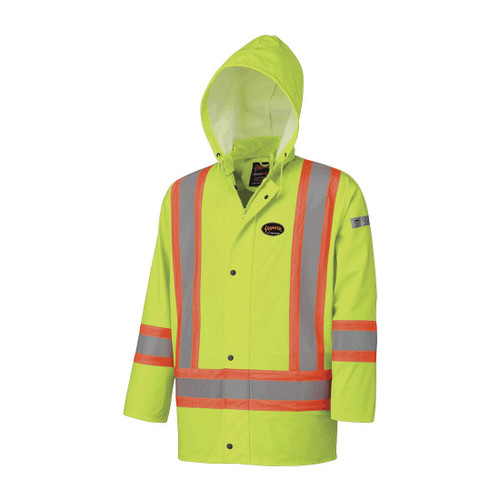 HI-VIZ YELLOW/GREEN FLAME RESISTANT PU STRETCH WATERPROOF JACKET - L