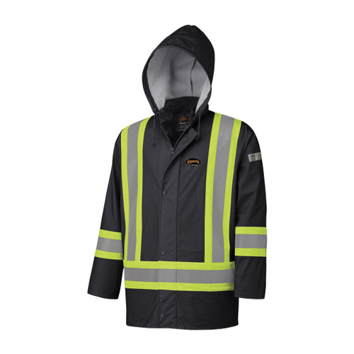 BLACK HI-VIZ FLAME RESISTANT PU STRETCH WATERPROOF JACKET - L