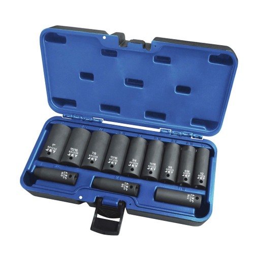JET 610208 Socket Set, ANSI Specified, US Federal Specification GGG-W-660A, 6 Points, 3/8 in Drive, 12 Pieces, Included Socket Size: 5/16 in, 3/8 in, 7/16 in, 1/2 in, 9/16 in, 5/8 in, 11/16 in, 3/4 in, 13/16 in, 7/8 in, 15/16 in, 1 in (Deep)