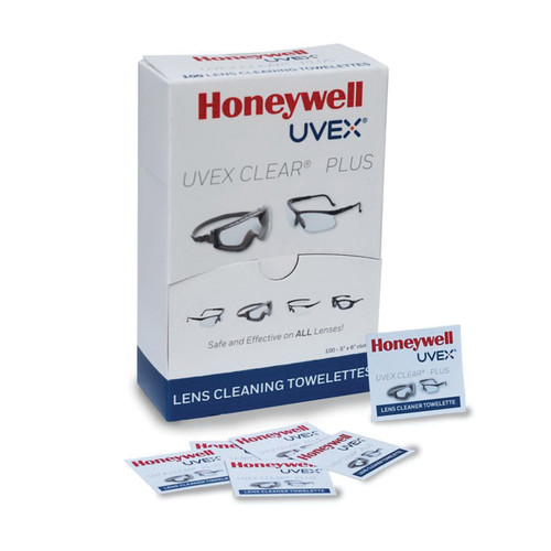 Uvex by Honeywell S470 Pre-Moistened Clear Towelette, 5 x 6 in Tissue, 100 Tissue, Corrugated Cardboard, For Use With Uvex Clear Plus Cleaner