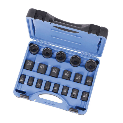 JET 610328 Socket Set, ANSI Specified, US Federal Specification GGG-W-660A, 6 Points, 1/2 in Drive, 19 Pieces, Blow Mold Case with Removable Lid Container