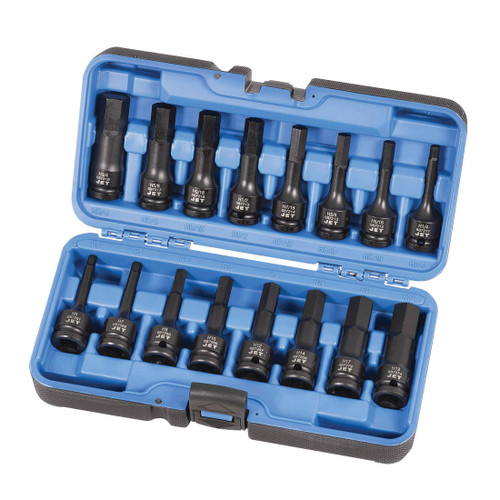 JET 610340 Hex Bit Socket Set, 1/2 in Drive, 16 Pieces, Included Socket Size: 1/4 in, 5/16 in, 3/8 in, 7/16 in, 1/2 in, 9/16 in, 5/8 in, 3/4 in, Blow Molded Case Container