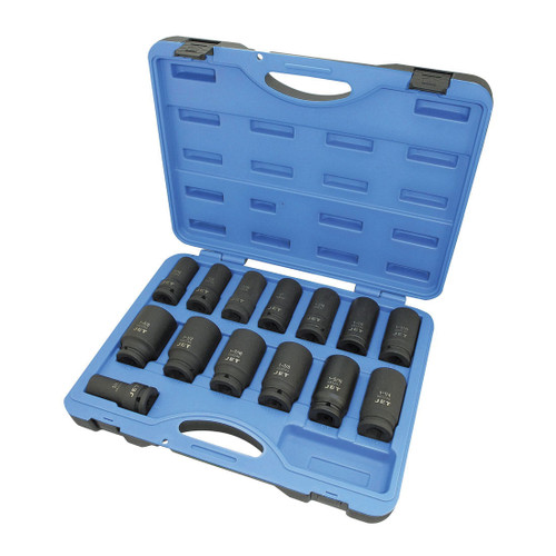 JET 610406 Socket Set, ANSI Specified, US Federal Specification GGG-W-660A, 6 Points, 3/4 in Drive, 14 Pieces, Blow Mold Case with Removable Lid Container