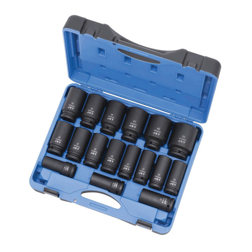 JET 610408 Socket Set, ANSI Specified, US Federal Specification GGG-W-660A, 6 Points, 3/4 in Drive, 17 Pieces, Blow Mold Case with Removable Lid Container