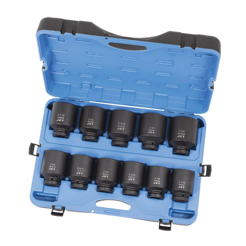 JET 610504 Jumbo Socket Set, ANSI Specified, US Federal Specification GGG-W-660A, 6 Points, 1 in Drive, 11 Pieces, Blow Mold Case with Removable Lid Container