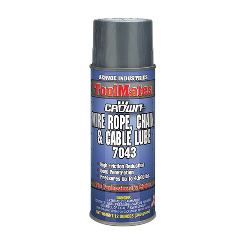 Crown by Aervoe 7043 Wire Rope/Chain/Cable Lubricant, 16 oz Aerosol Can, Black, 0.8