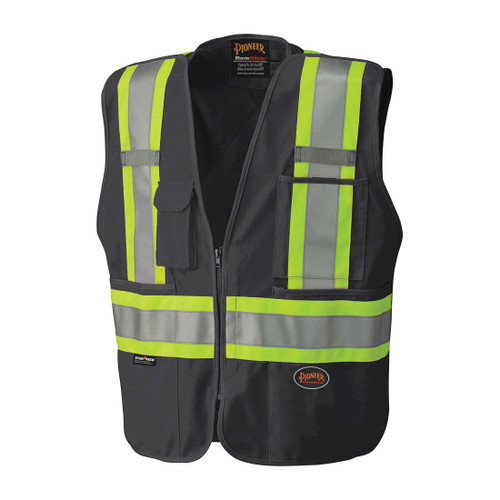 HI-VIS TRICOT POLY SAFETY VEST - MESH-BACK - 5-PT TEAR-AWAY - BLACK - S