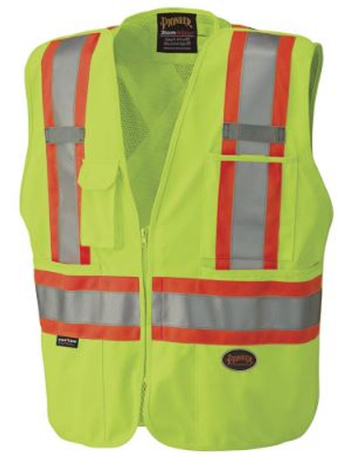 HI-VIS TRICOT POLY SAFETY VEST - MESH-BACK - 5-PT TEAR-AWAY - HI-VIS YELLOW/GREEN - M