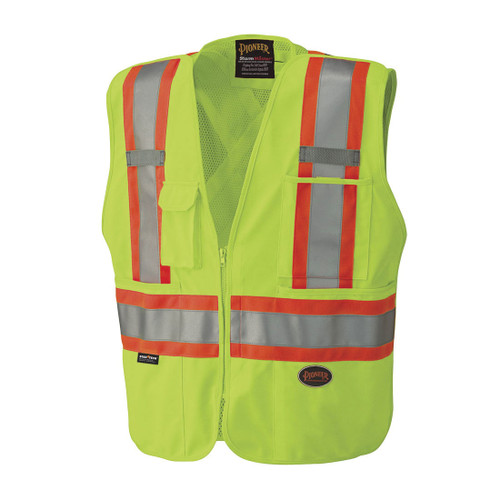 HI-VIS TRICOT POLY SAFETY VEST - MESH-BACK - 5-PT TEAR-AWAY - HI-VIS YELLOW/GREEN - S