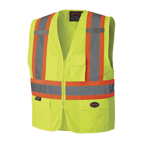 PIONEER V1022160-M Safety Vest, M, Hi-Viz Yellow/Green, 3.5 oz Tricot Polyester, Front Zipper/Hook & Loop Closure, 3 Pockets, ANSI Class: Class 2, ANSI/ISEA 107-15 Class 2 Type P and R, CSA Z96-15 Class 2 Level 2