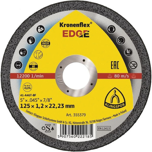 Klingspor Kronenflex 317822 EDGE Flat Cut-Off Wheel, 6 in Dia x 1/16 in THK, 7/8 in Center Hole