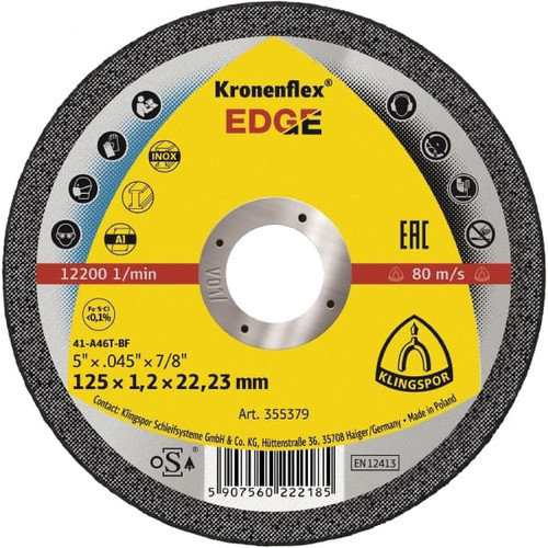 Klingspor Kronenflex 317823 EDGE Depressed Center Cut-Off Wheel, 6 in Dia x 1/16 in THK, 7/8 in Center Hole