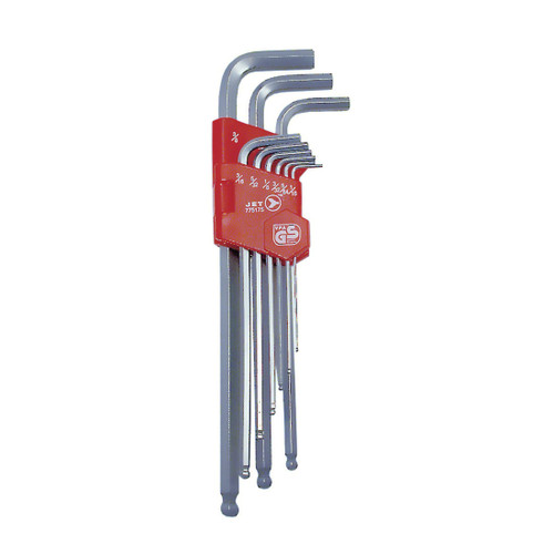 JET 775175 Ball Nose Extra Long Hex Key Set, 9 Pieces, 1/16 to 3/8 in Hex, ANSI Specified, S2 Steel