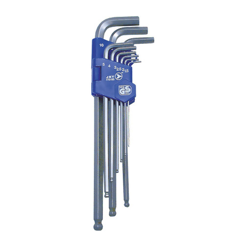 JET 775185 Extra Long Ball Nose Hex Key Set, 9 Pieces, 1.5 to 10 mm Hex, ANSI Specified, S2 Steel