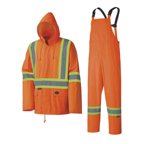 WATERPROOF LIGHTWEIGHT SAFETY RAIN SUIT - ORANGE - L