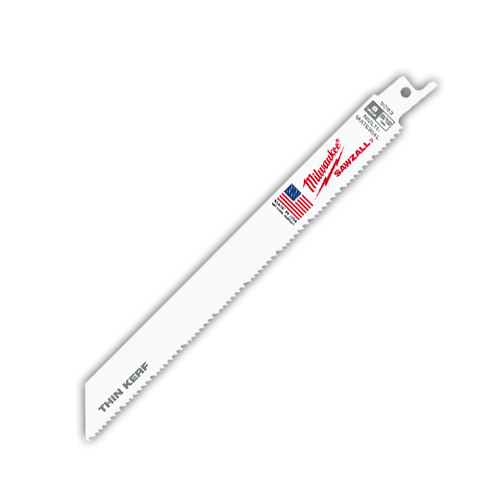 Milwaukee SAWZALL 48-00-5093 Straight Back Thin Kerf Reciprocating Saw Blade, 8 in L x 3/4 in W, 8/12 TPI, Bi-Metal Body, Universal/Toothed Edge Tang