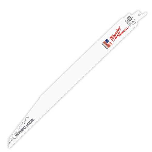 MILWAUKEE SAWZALL THE WRECKER 48-00-5711 DEMOLITION STRAIGHT BACK RECIPROCATING SAW BLADE, 12 IN L X 1 IN W, 8 TPI, BI-METAL BODY, UNIVERSAL/TOOTHED EDGE TANG