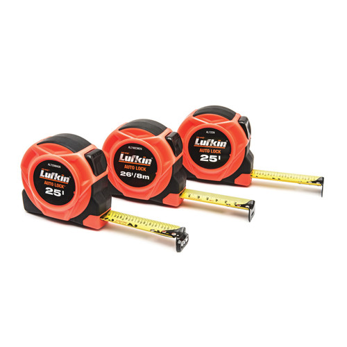 Crescent AL748CMEN 702 Yellow Clad Measuring Tape, 26 ft L x 1 in W Blade, Imperial Measuring System, 1/16 in Graduation