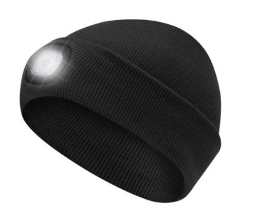 KNIT TOQUE WITH LED HEADLIGHT - BLACK - O/S