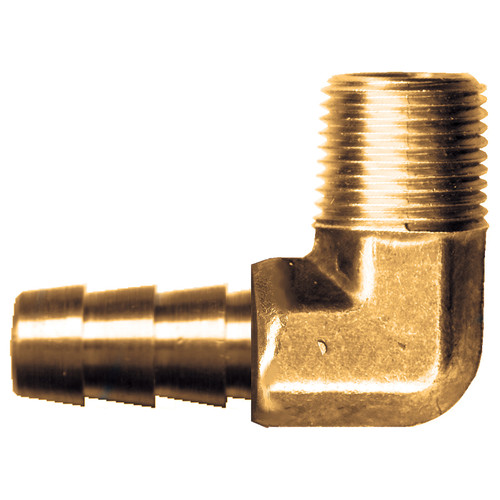 Fairview 139-6D 90 deg Pipe Elbow, 3/8 x 1/2 in Nominal, Hose Barb x MNPT End Style, Brass, Import
