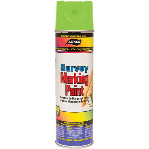 Aervoe 224 Inverted Solvent Based Utility/Survey Marking Paint, 20 oz Container, Aerosol Form, Fluorescent Green, 740 linear ft/can Coverage, 8 hr Curing