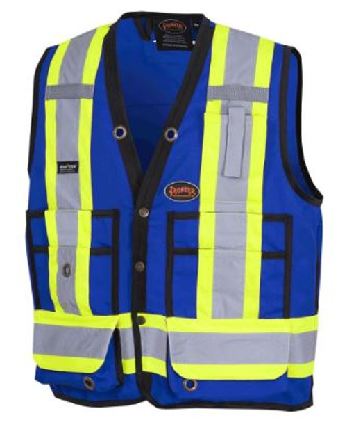 HI-VIS 150D POLY TWILL SURVEYOR'S SAFETY VEST - SNAP CLOSURE - ROYAL BLUE - 2XL