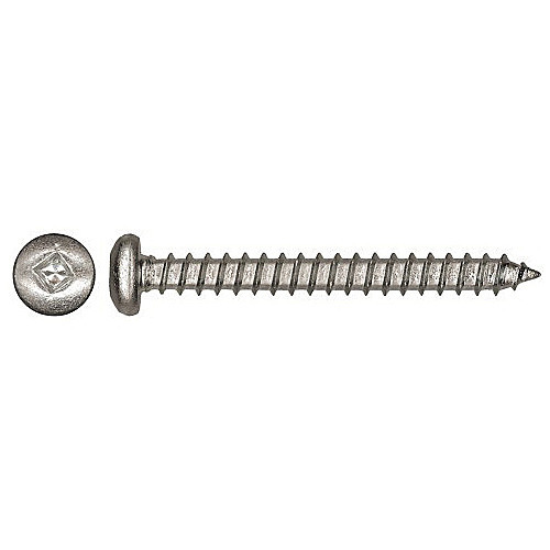 Paulin 5163-191 Fully Threaded Self-Tapping Screw, #10, 3/4 in OAL, 18-8 Stainless Steel, Pan Head, Square Socket Drive, Sharp Point