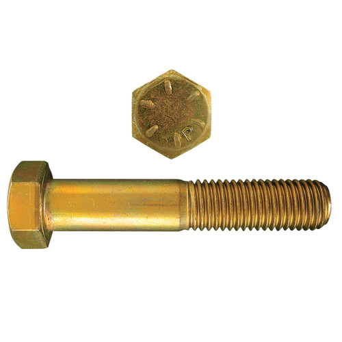 Paulin Papco 079-322 Double Heat Treated Partially Threaded Hex Head Cap Screw, 1/4-20, 3-1/2 in L Under Head, 8 Grade, Carbon Steel, Yellow Zinc Dichromate