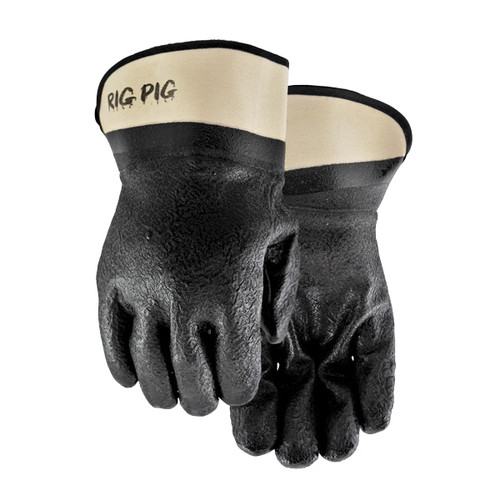 Watson WB67-3 Rig Pig General Purpose Gloves, Coated/Work, Universal, Nitrile/PVC Blend Palm, Nitrile/PVC Blend, Black, Rubberized Safety Cuff, Nitrile/PVC Blend Coating, Resists: Abrasion and Puncture, Napped Cotton Jersey Lining