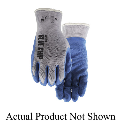 Watson 320-L Blue Chip General Purpose Gloves, Coated, L, Natural Rubber Latex Palm, Cotton/Polyester, Blue, Knit Wrist Cuff, Natural Rubber Latex Coating, Resists: Abrasion, Blade Cut, Puncture and Tear, Seamless