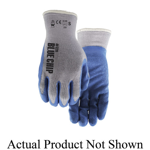 Watson 320-M Blue Chip General Purpose Gloves, Coated, M, Natural Rubber Latex Palm, Cotton/Polyester, Blue, Knit Wrist Cuff, Natural Rubber Latex Coating, Resists: Abrasion, Blade Cut, Puncture and Tear, Seamless