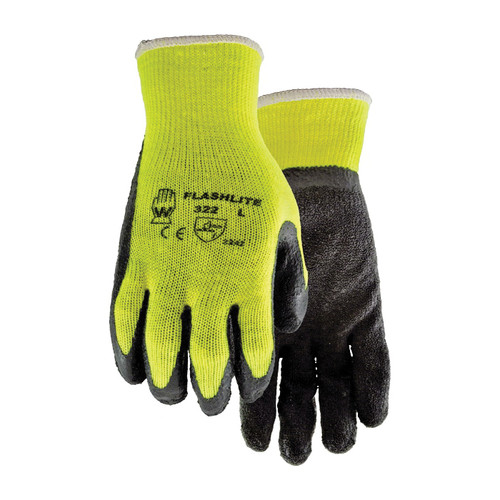 Watson 322-M Flash Lite General Purpose Gloves, Coated, M, Natural Rubber Latex Palm, Cotton/Polyester, Hi-Viz Yellow, Knit Wrist Cuff, Rubber Latex Coating, Resists: Abrasion and Puncture, Open Back/Seamless