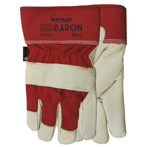 Watson 94002-L Red Baron General Purpose Gloves, Leather Palm, L, Full Grain Cowhide Leather Palm, Cotton/Full Grain Cowhide Leather, Red, Slip-On Cuff, Sherpa Lining, Wing Thumb