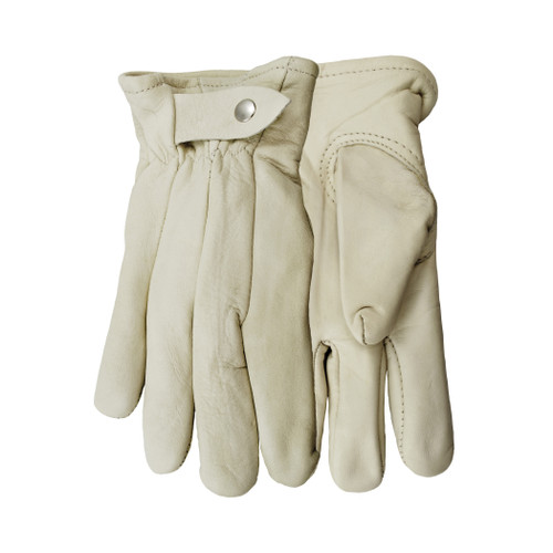 Watson 377-M Gunslinger General Purpose Gloves, Leather Palm, Canadian Roper/Clute Cut/Inset Thumb Style, M, Full Grain Cowhide Leather Palm, Premium Full Grain Cowhide Leather, White, Unlined Lining