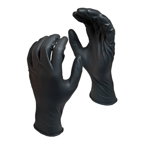 Monkey Wrench 5558PF-L Disposable Gloves, L, Nitrile, Black, 11 in L, Non-Powdered, Textured, 8 mil THK, Application Type: Food/Industrial Grade, Ambidextrous Hand