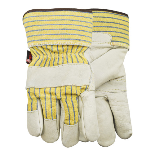 Watson 94003I-X Puff Daddy General Purpose Gloves, Wing Thumb Style, XL, Cowhide Palm, Cotton/Cowhide, Off-White/Yellow, Shirred Elastic Wrist/Slip-On Cuff, Heavy Sherpa Lining