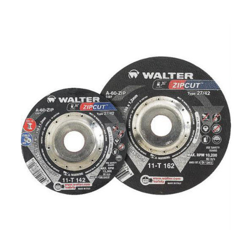 Walter Surface Technologies ZIPCUT 11T162 Depressed Center Wheel, 6 in Dia x 3/64 in THK, 7/8 in Center Hole, 60 Grit, Aluminum Oxide Abrasive