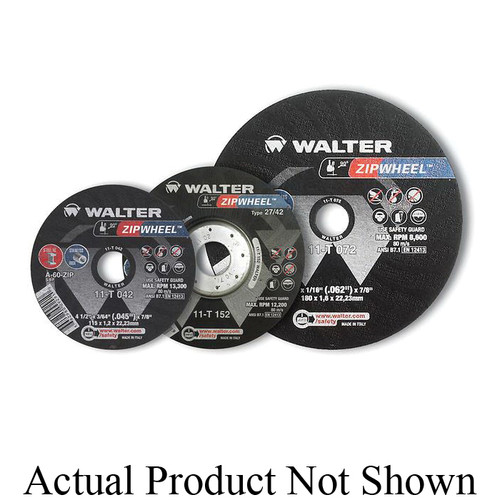 Walter Surface Technologies ZIP WHEEL 11T092 High Performance Cut-Off Wheel, 9 in Dia x 5/64 in THK, 7/8 in Center Hole, A-30-ZIP Grit, Aluminum Oxide Abrasive