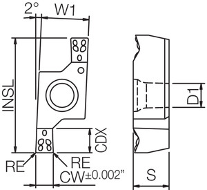 GE R400020EM PR1225 Grade PVD Carbide, Indexable Grooving Insert GE R400020EM PR1225 Grade PVD Carbide, Indexable Grooving Insert