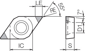 DCMW 3252S00525MES KBN05M Grade CBN, Indexable Turning Insert DCMW 3252S00525MES KBN05M Grade CBN, Indexable Turning Insert