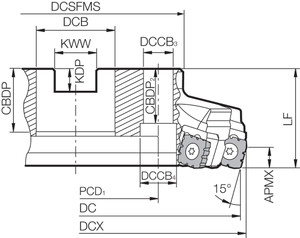 MSRS 15250R12T Inch Bore Diameter, 75 Degree Face Mill