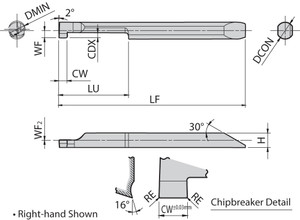 EZGR 050050200 PR1225 Grade PVD Carbide, Micro Internal Grooving Bar