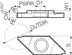 TKF 12R150S PDL025 Grade DLC Carbide, Indexable Cut-Off Insert
