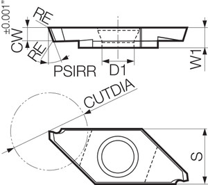 TKF 12L100S16DR PDL025 Grade DLC Carbide, Indexable Cut-Off Insert TKF 12L100S16DR PDL025 Grade DLC Carbide, Indexable Cut-Off Insert